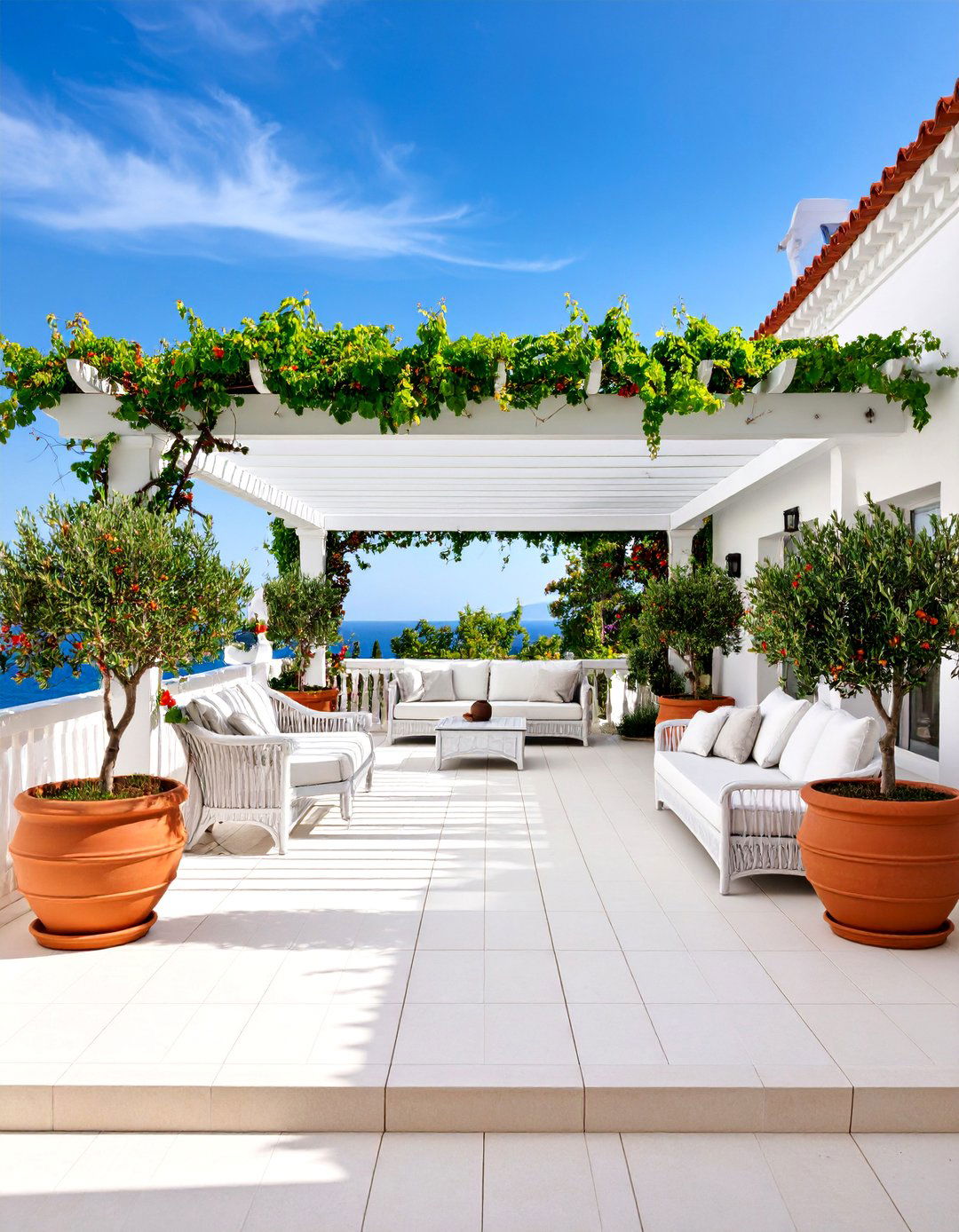 Mediterranean White Deck with Terracotta Accents - 25 White Deck Ideas