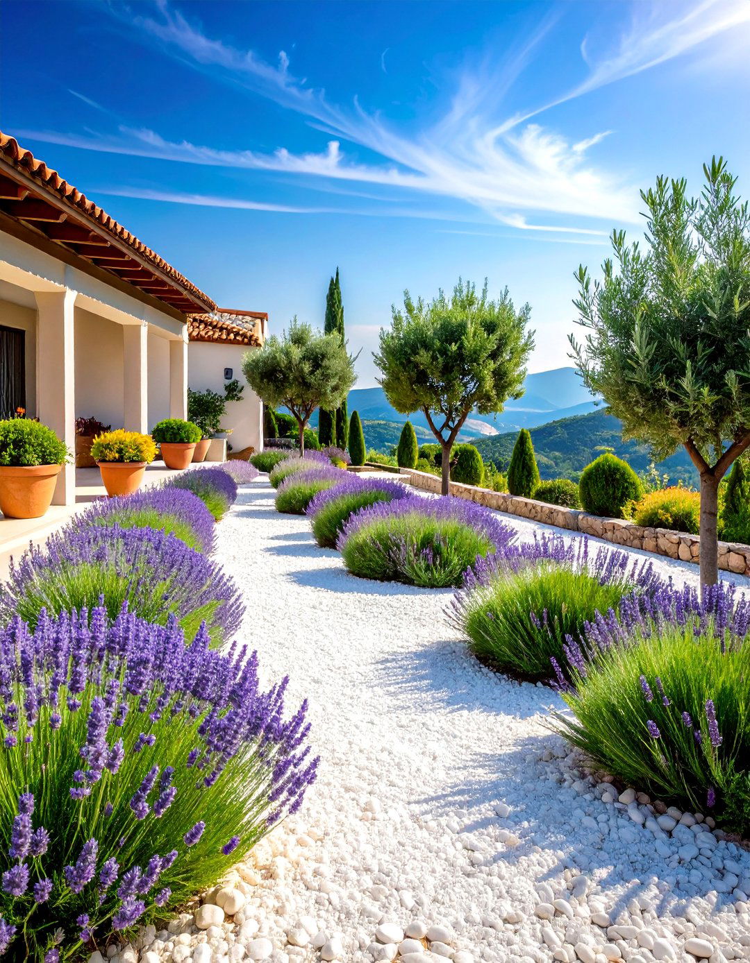 Mediterranean White Stone Herb Garden Landscape - 25 White Rock Landscaping Ideas