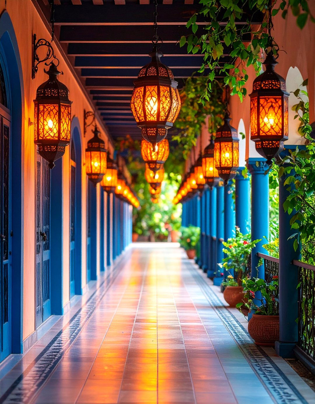 Mediterranean Wrought Iron Lantern Series with Amber Glass - 25 Narrow Hallway Lighting Ideas