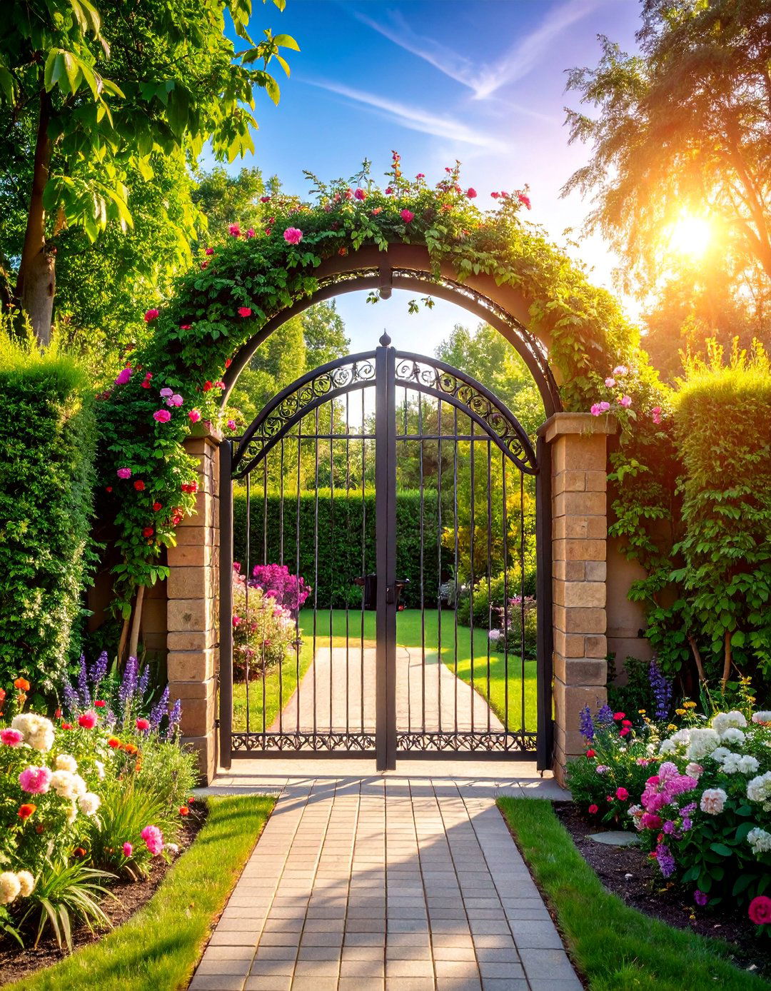 Metal Arch with Integrated Garden Gate - 25 Garden Arch Ideas