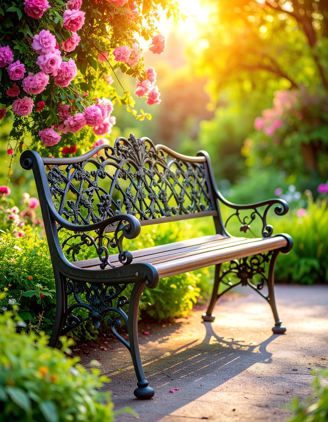 Metal Garden Bench with Decorative Back - 25 Garden Furniture Ideas