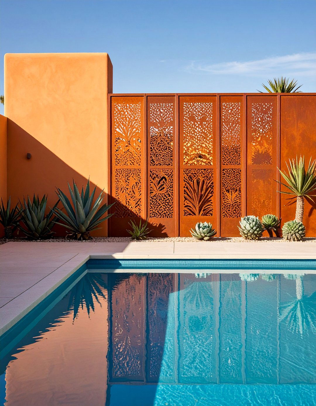 Metal Laser Cut Privacy Panel Ensemble - 25 Pool Privacy Ideas