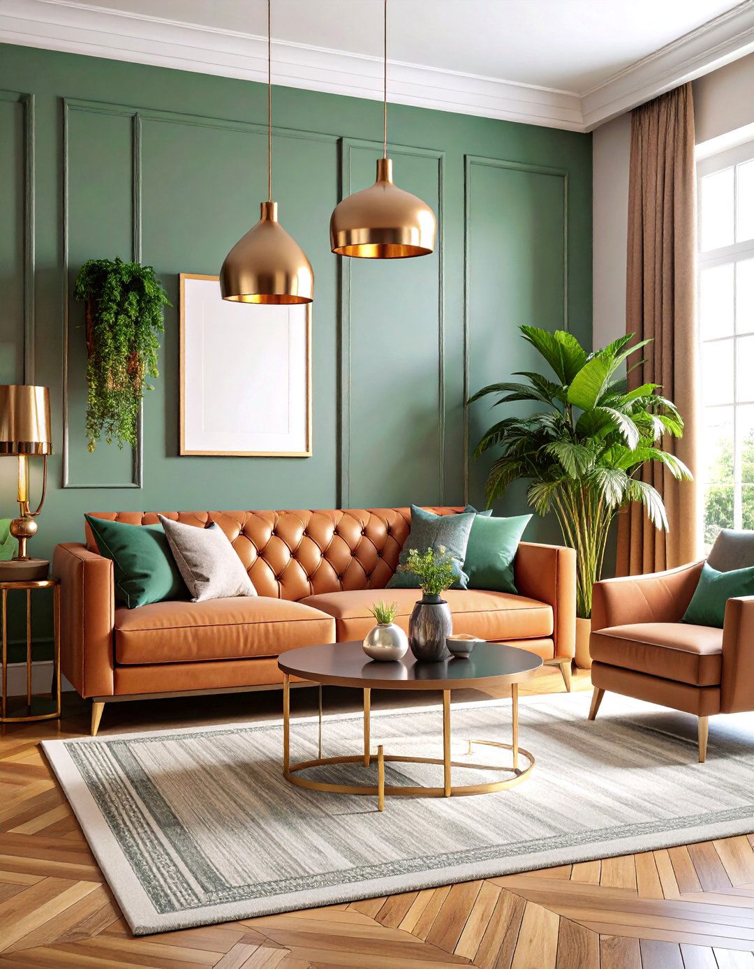 Metallic Accent Living Room with Warm Bronze and Copper Details - 25 Cozy Living Room Ideas