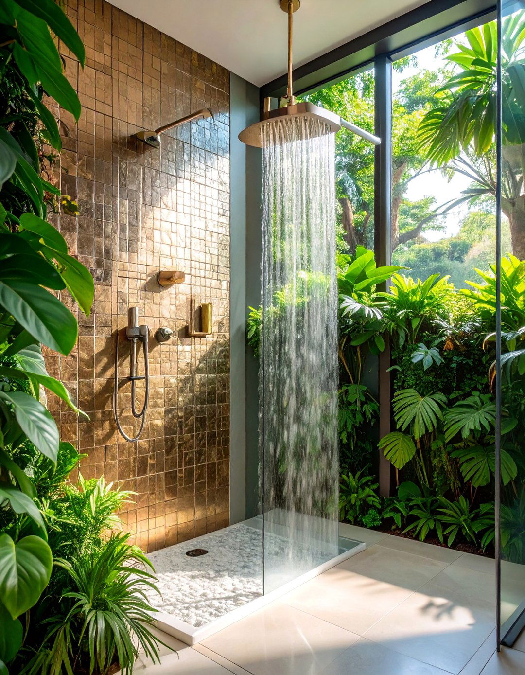 Metallic Accent Shower Niche with Glamorous Finish - 25 Shower Niche Ideas