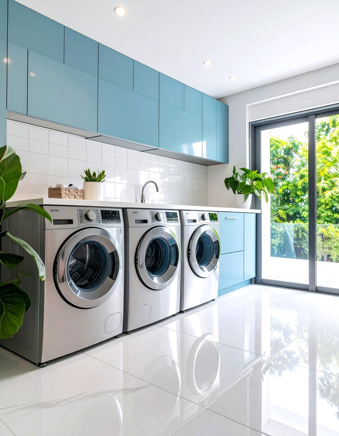 Metallic Accent Tile Feature Design - 25 Laundry Room Tile Ideas