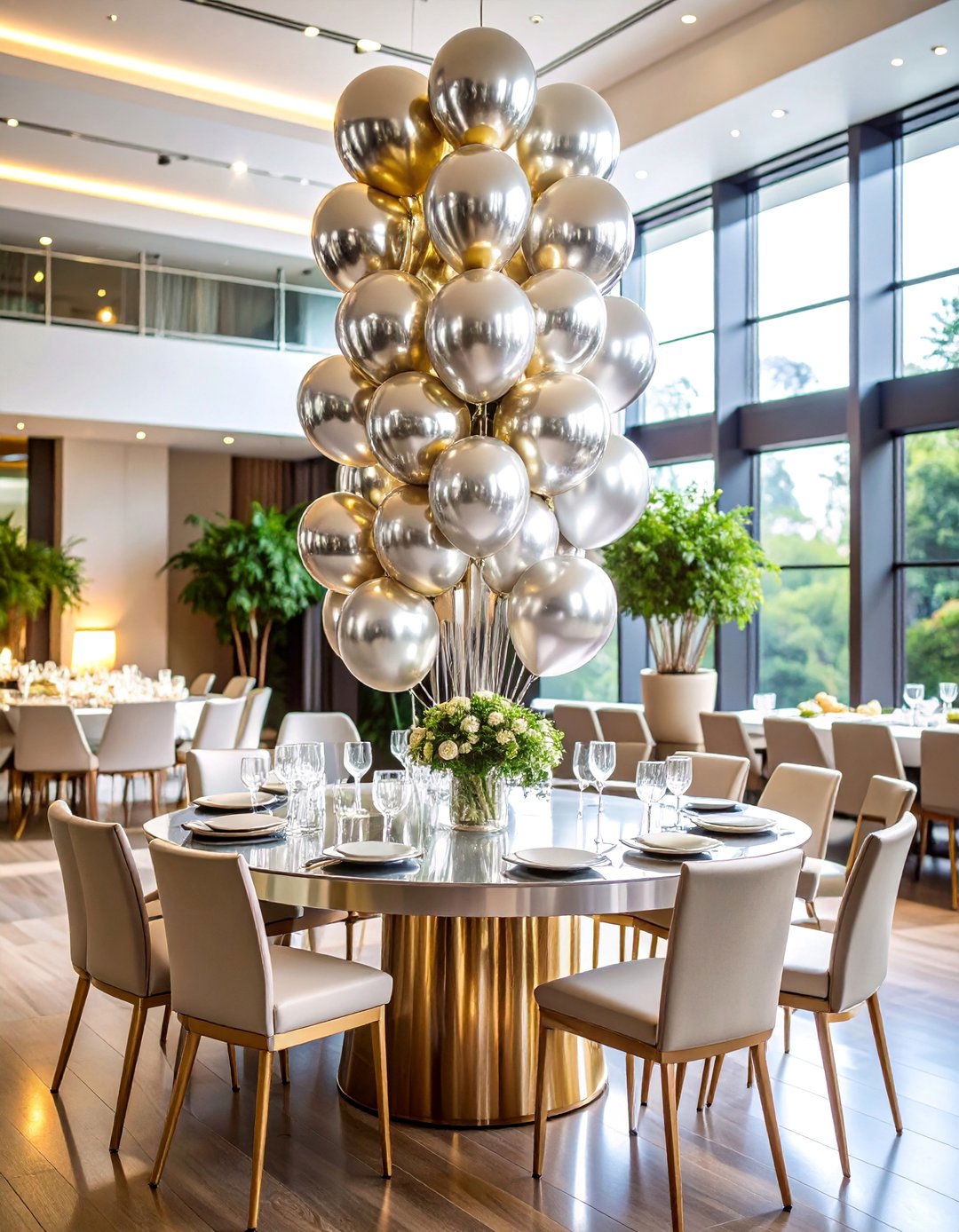 Metallic Chrome Balloon Tower Centerpiece - 25 Balloon Centerpiece Ideas