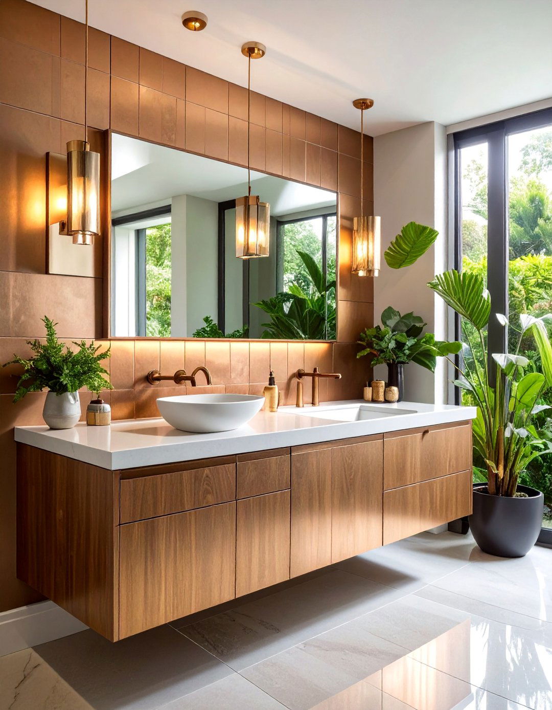 Metallic Finish Ceramic Tile Backsplash - 25 Bathroom Backsplash Ideas