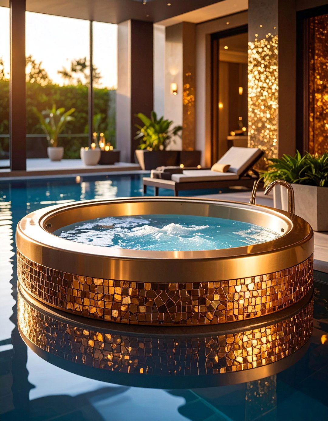Metallic Finish Pool Spa Integration - 25 Pool Tile Ideas