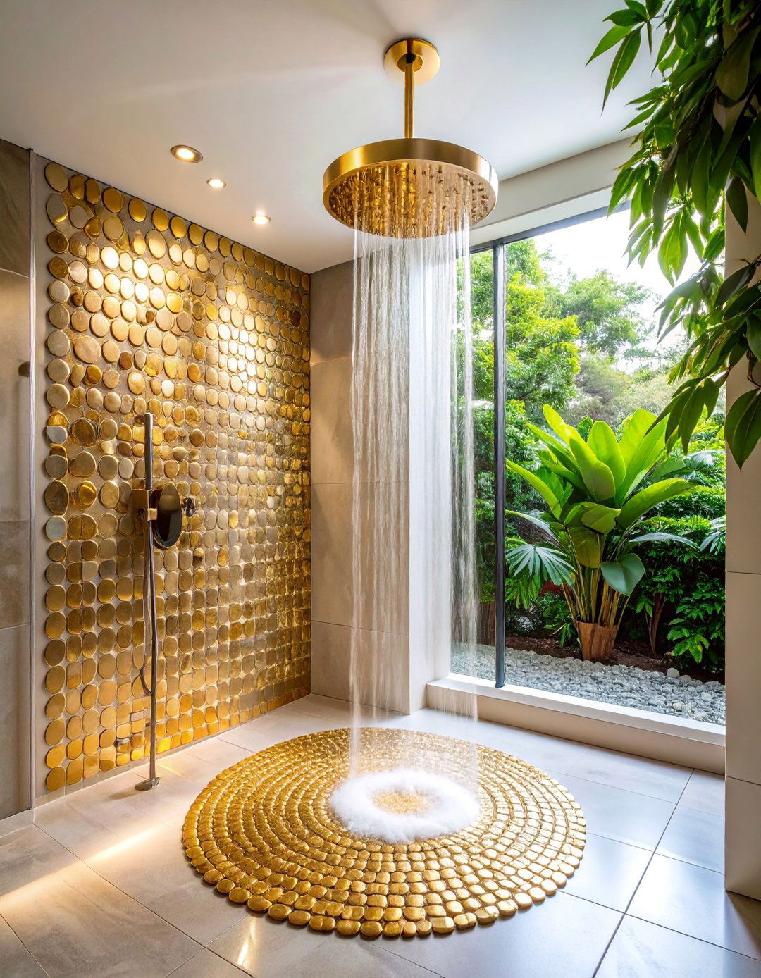 Metallic Glass Penny Rounds - 25 Walk-in Shower Tile Ideas