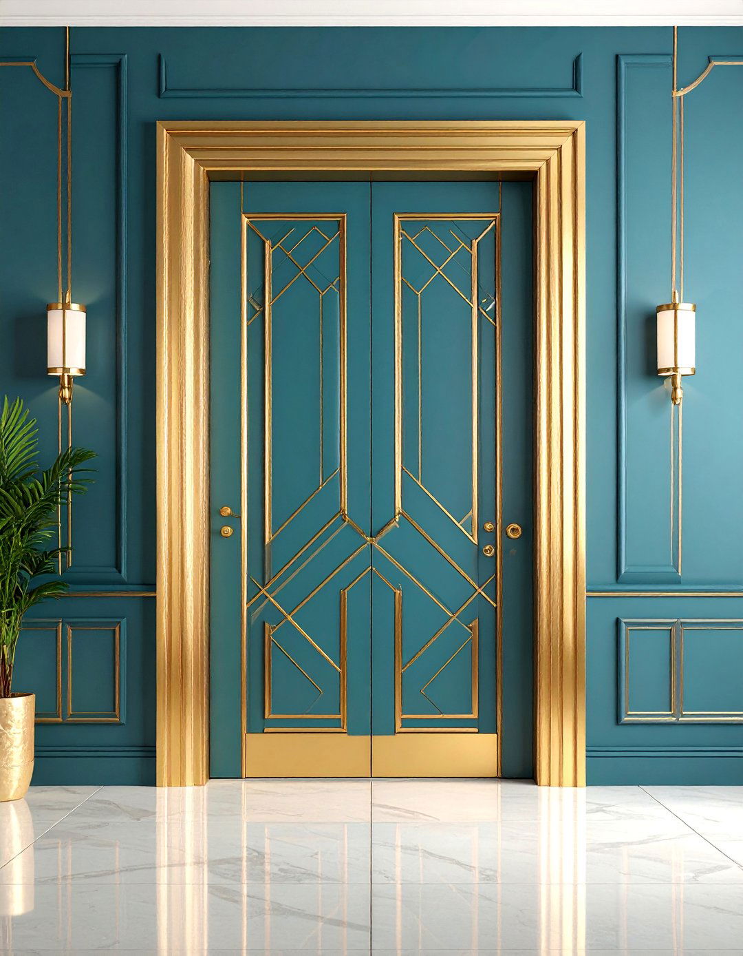 Metallic Gold Accent Door with Geometric Patterns - 25 Door Painting Ideas