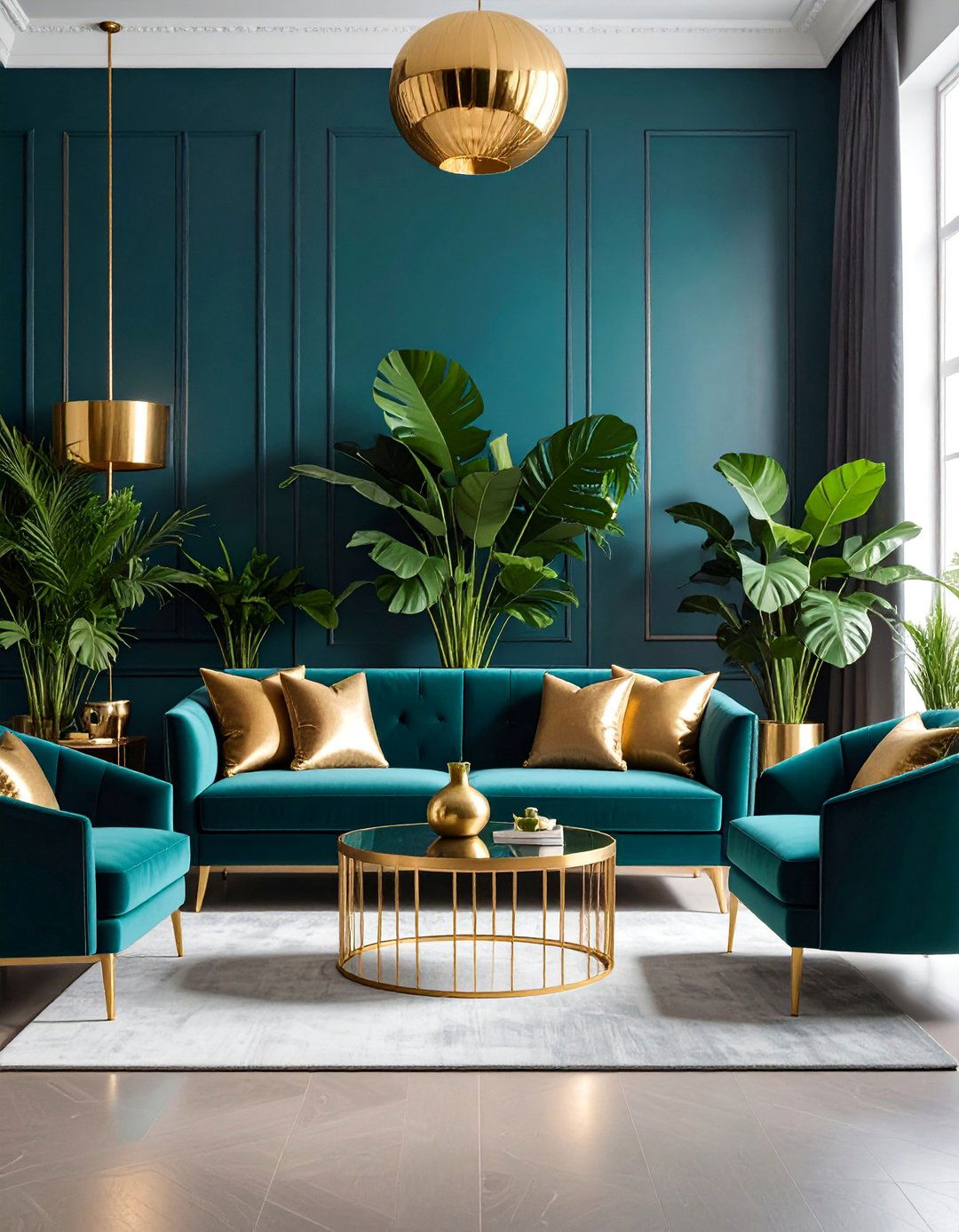 Metallic Gold Dominant Living Room - 25 Emerald Green and Gold Living Room Ideas