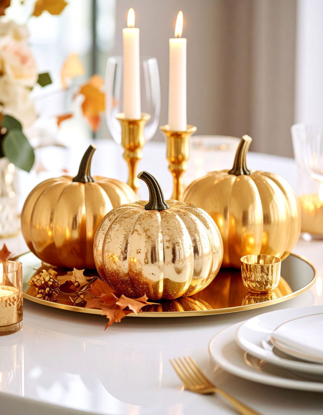 Metallic Gold Glam Pumpkin Arrangement - 25 Pumpkin Decor Ideas