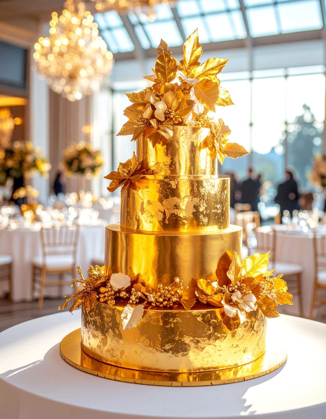 Metallic Gold Leaf Wedding Cake with Luxurious Details - 25 Wedding Cake Ideas