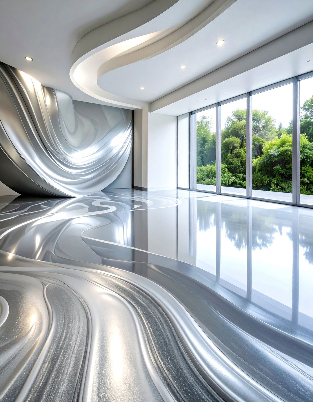Metallic Silver Ocean Wave Epoxy Design - 25 Epoxy Floor Designs