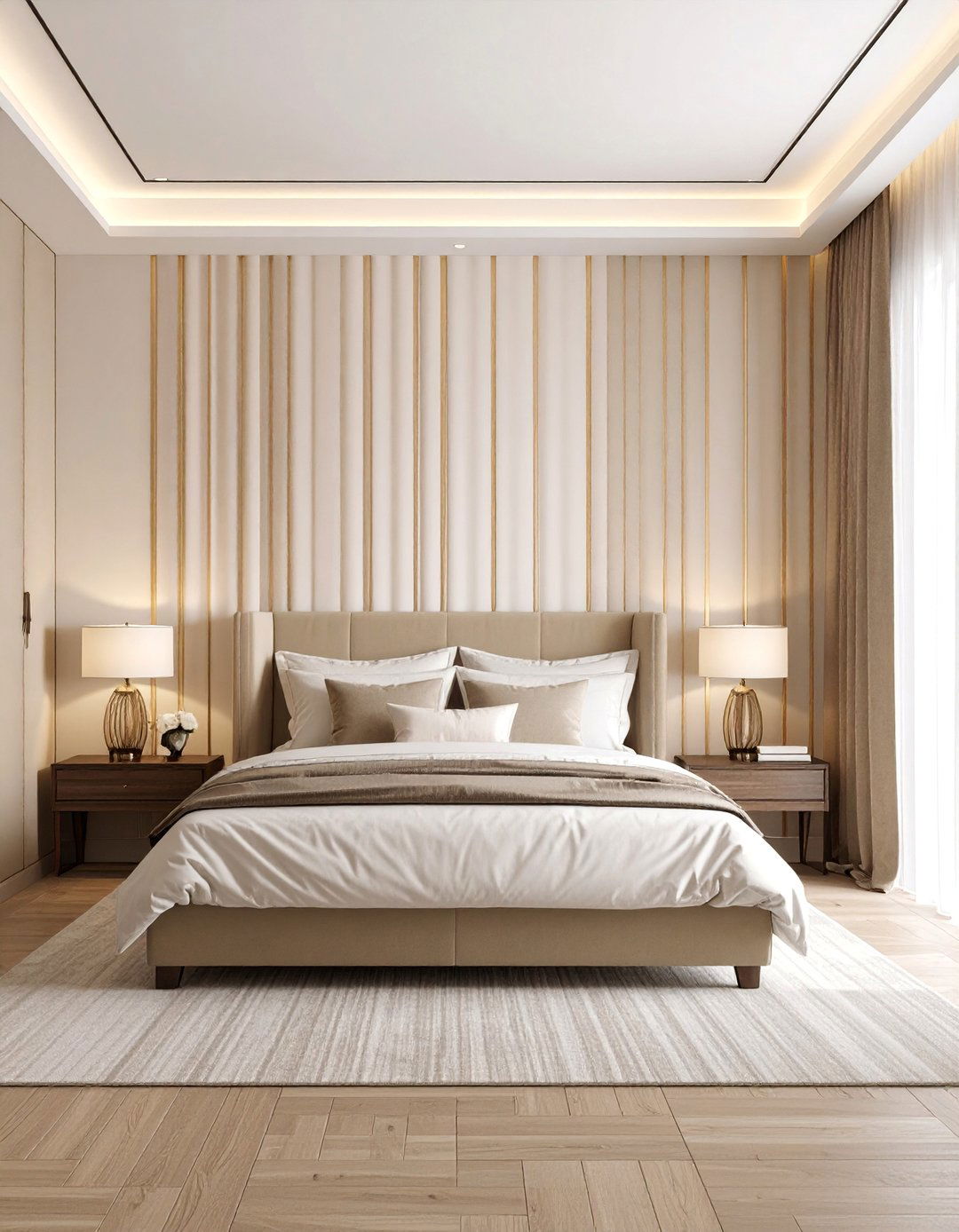 Metallic Stripe Luxury in Champagne - 25 Bedroom Wallpaper Ideas