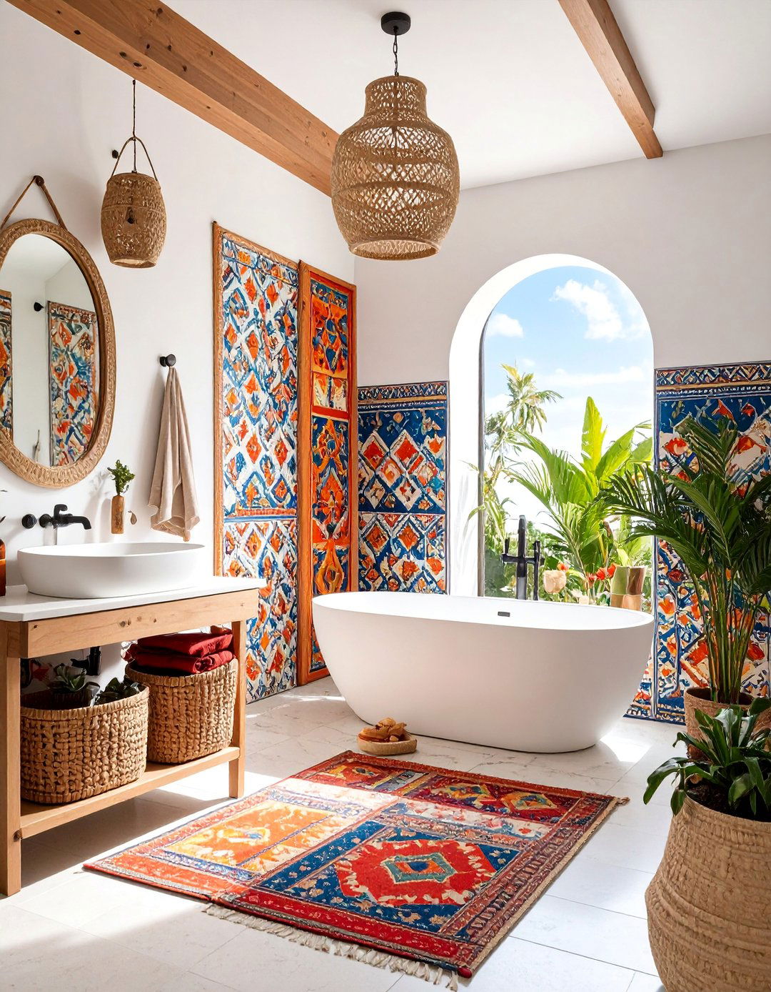 Mexican Bathroom with Bright Textile Patterns - 25 Mexican Bathroom Ideas