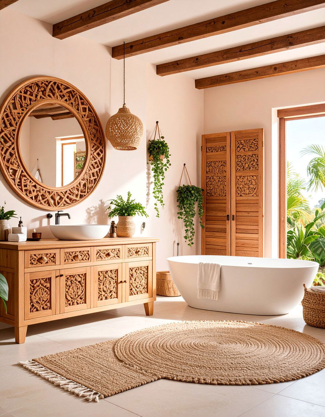 Mexican Bathroom with Hand Carved Wood Details - 25 Mexican Bathroom Ideas