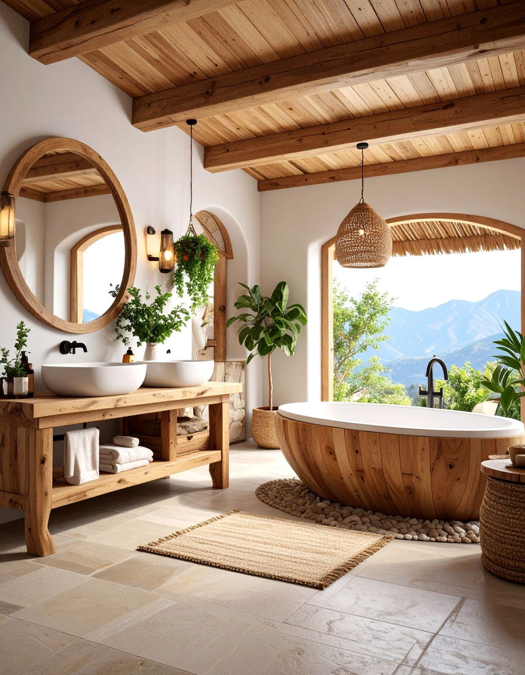 Mexican Bathroom with Natural Wood and Stone - 25 Mexican Bathroom Ideas