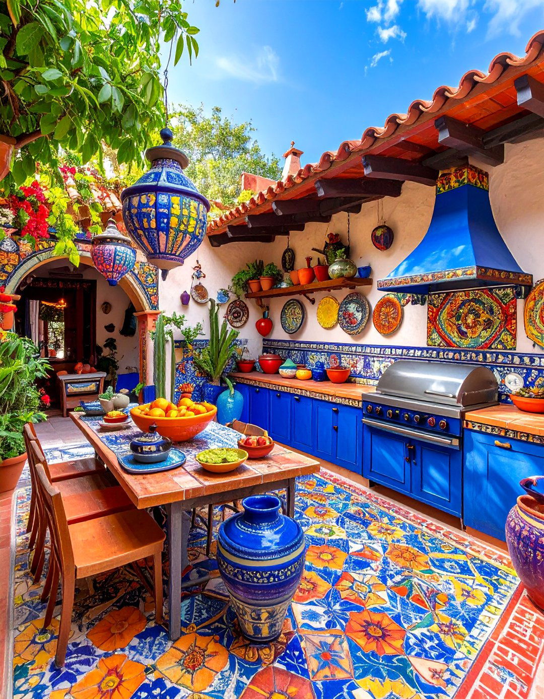 Mexican Hacienda Style with Vibrant Tiles - 25 Luxury Outdoor Kitchen Ideas