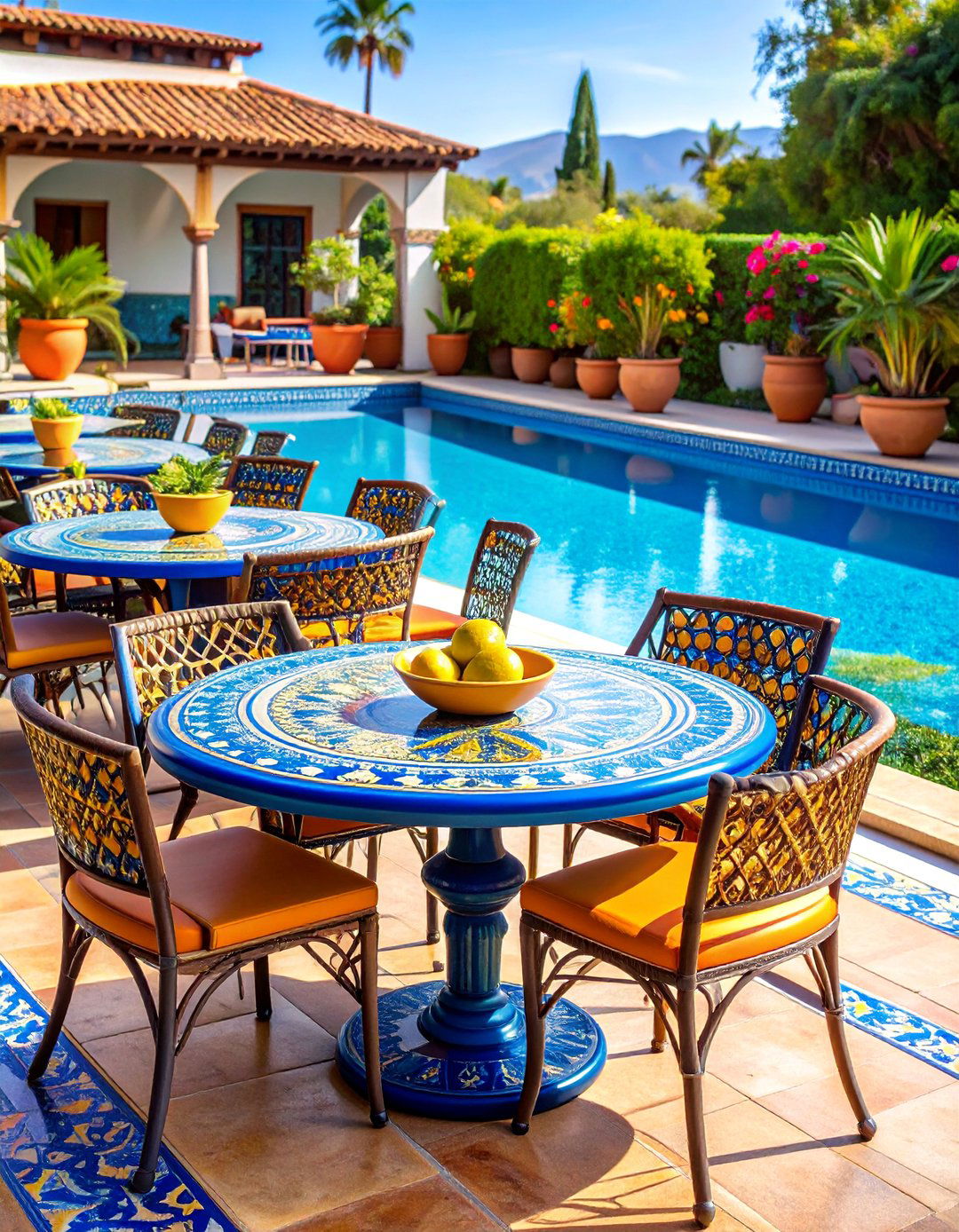 Mexican Saltillo Pool Terrace with Colorful Ceramics - 25 Pool Furniture Ideas