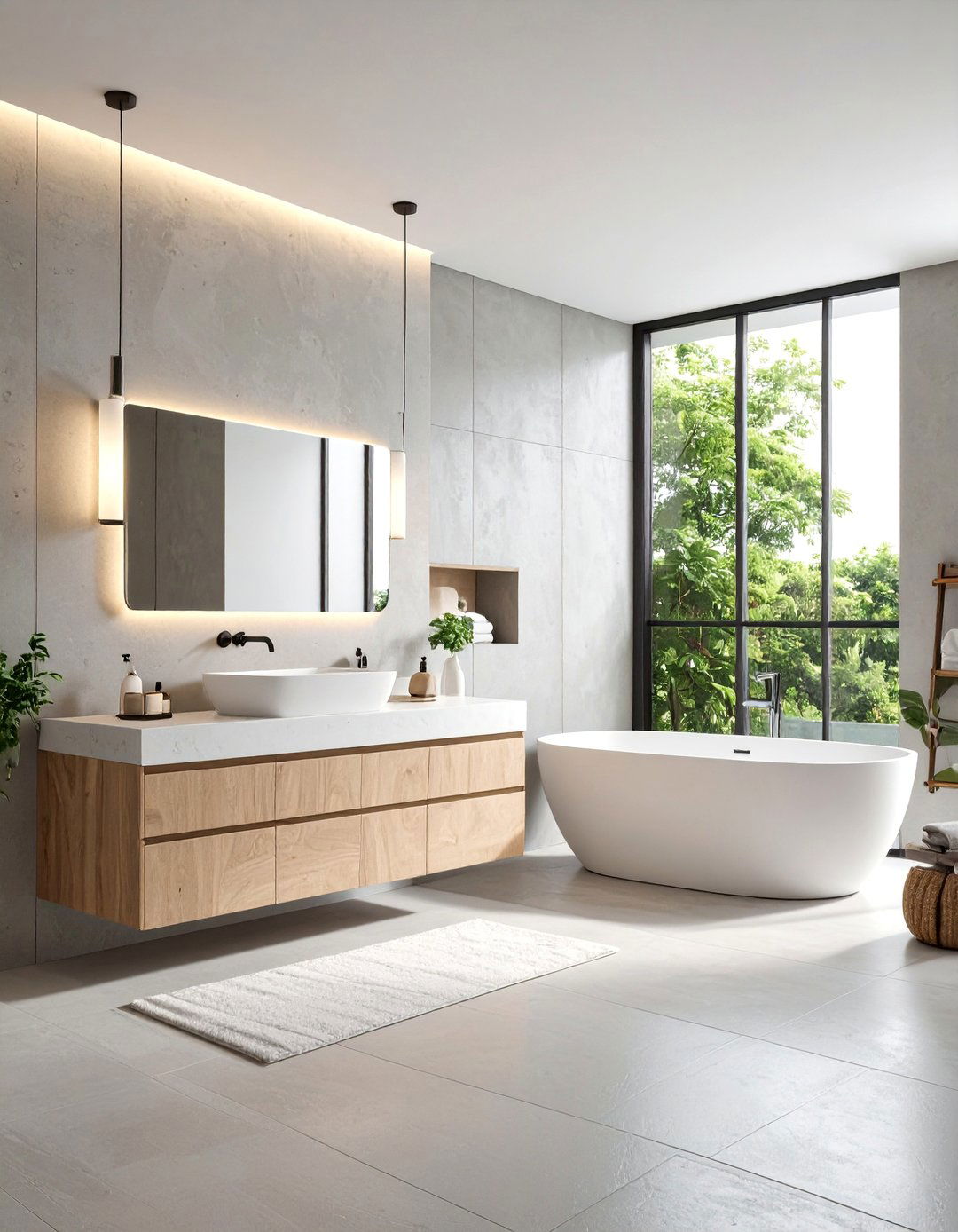 Micro Cement Wall Treatment - 25 Concrete Bathroom Ideas