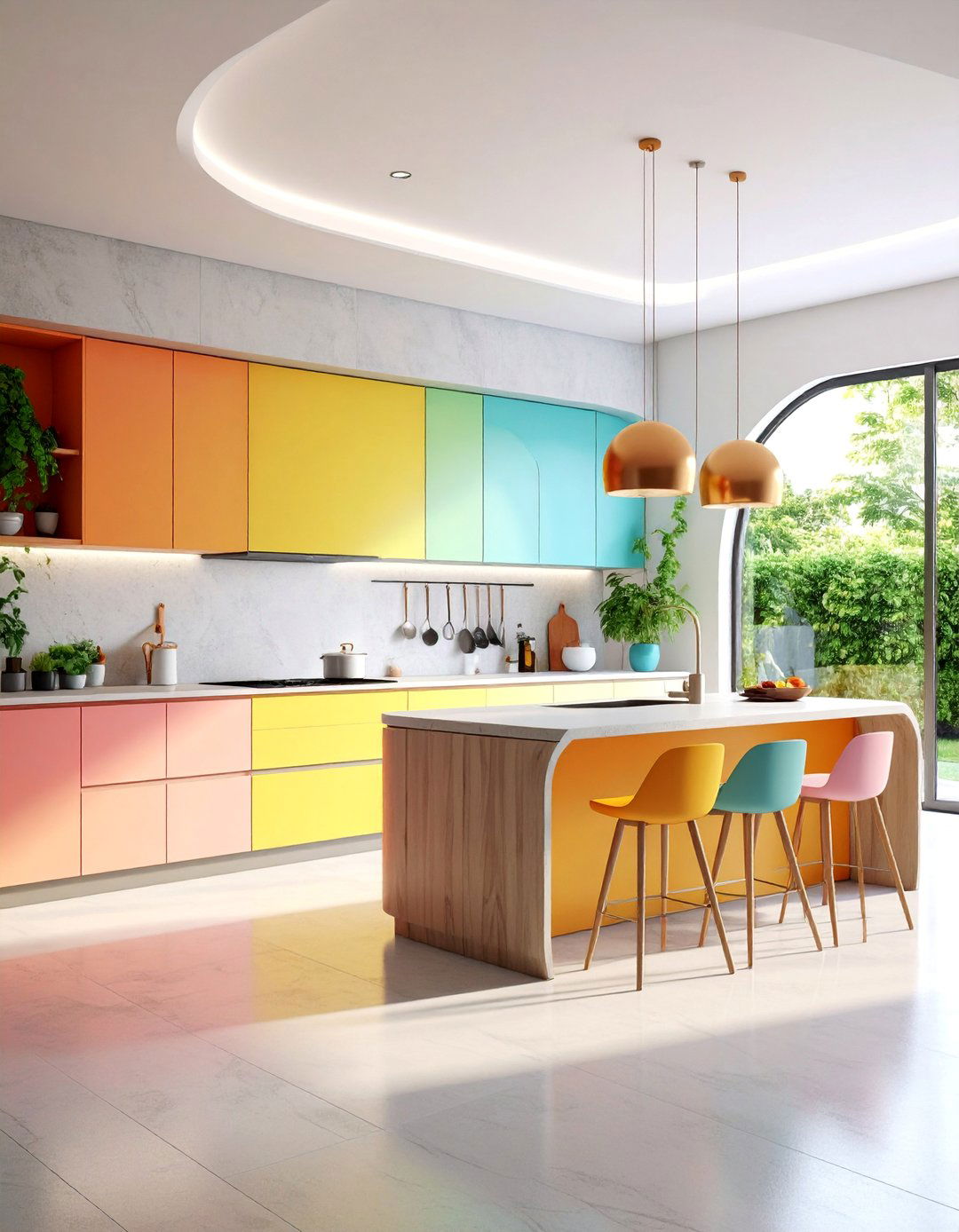 Microcement Kitchen with Curved Cabinet Integration - 25 Microcement Kitchen Ideas