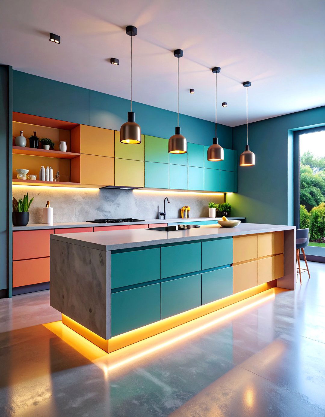 Microcement Kitchen with Floating Peninsula Design - 25 Microcement Kitchen Ideas