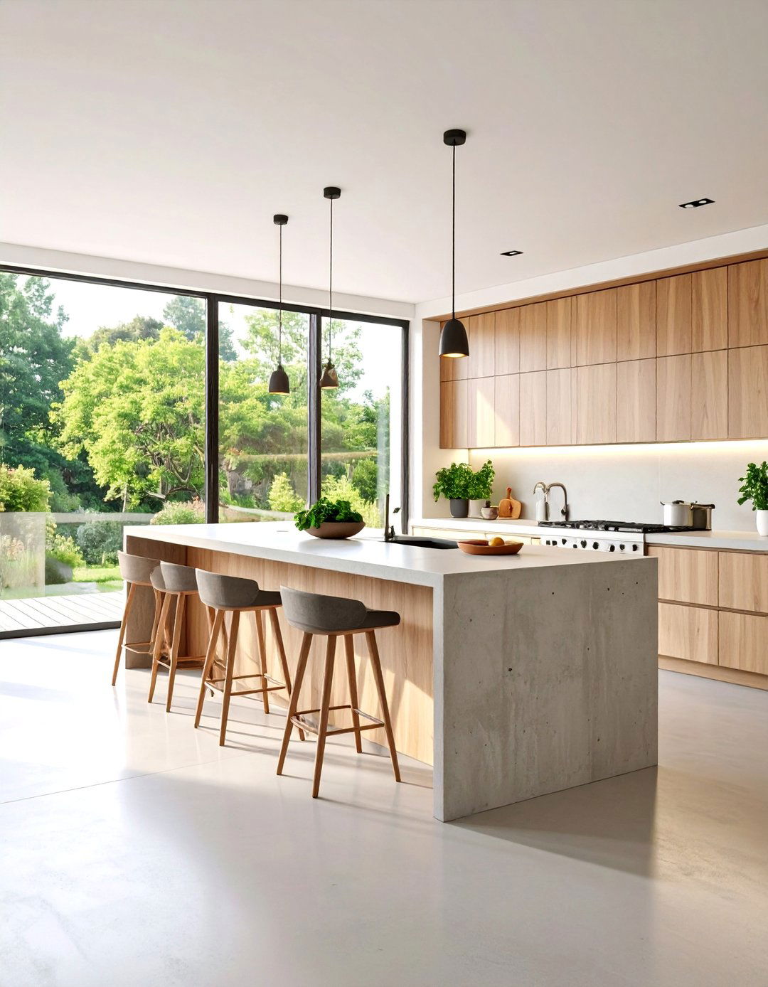 Microcement Kitchen with Garden View Integration - 25 Microcement Kitchen Ideas