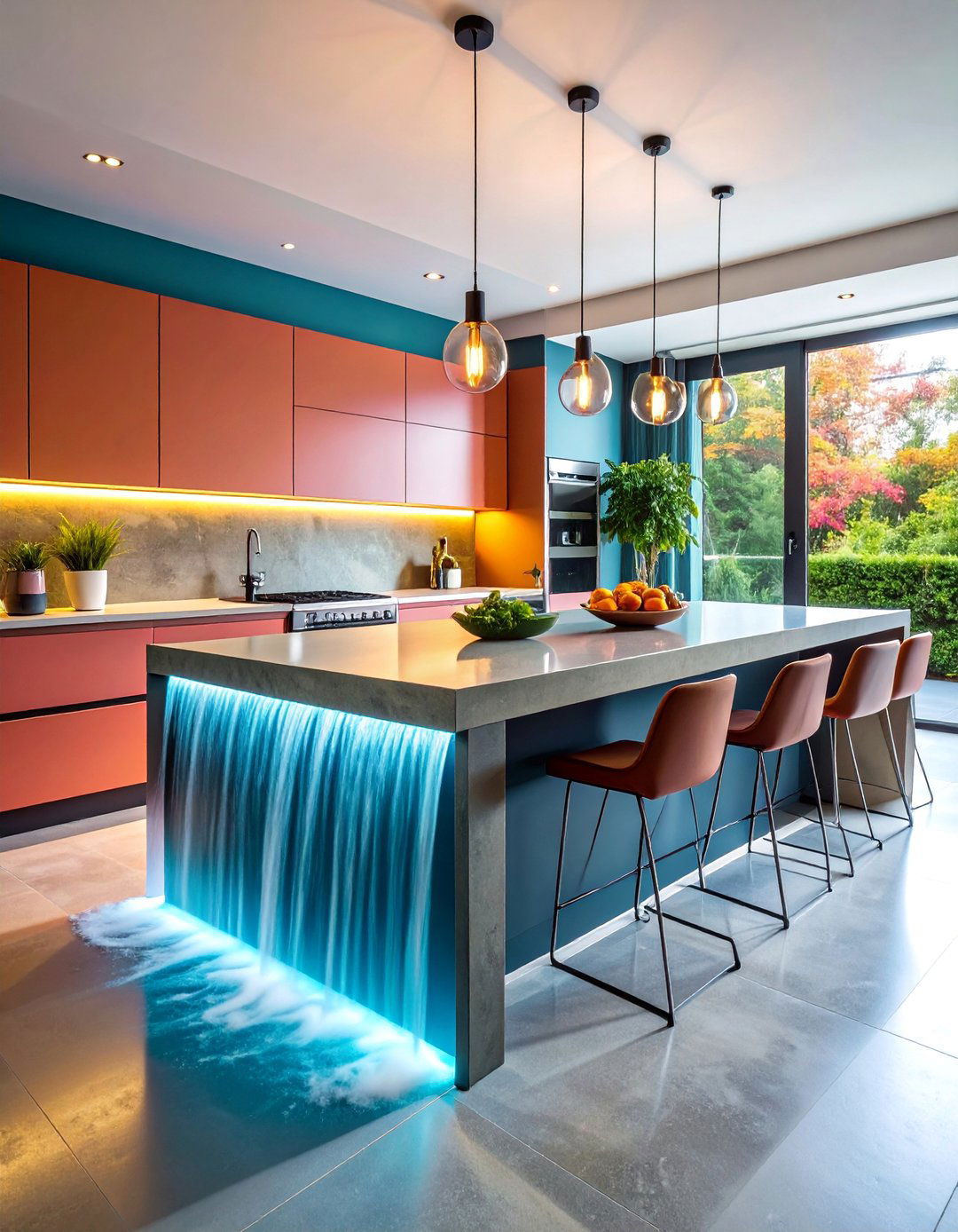 Microcement Kitchen with Integrated Waterfall Island - 25 Microcement Kitchen Ideas