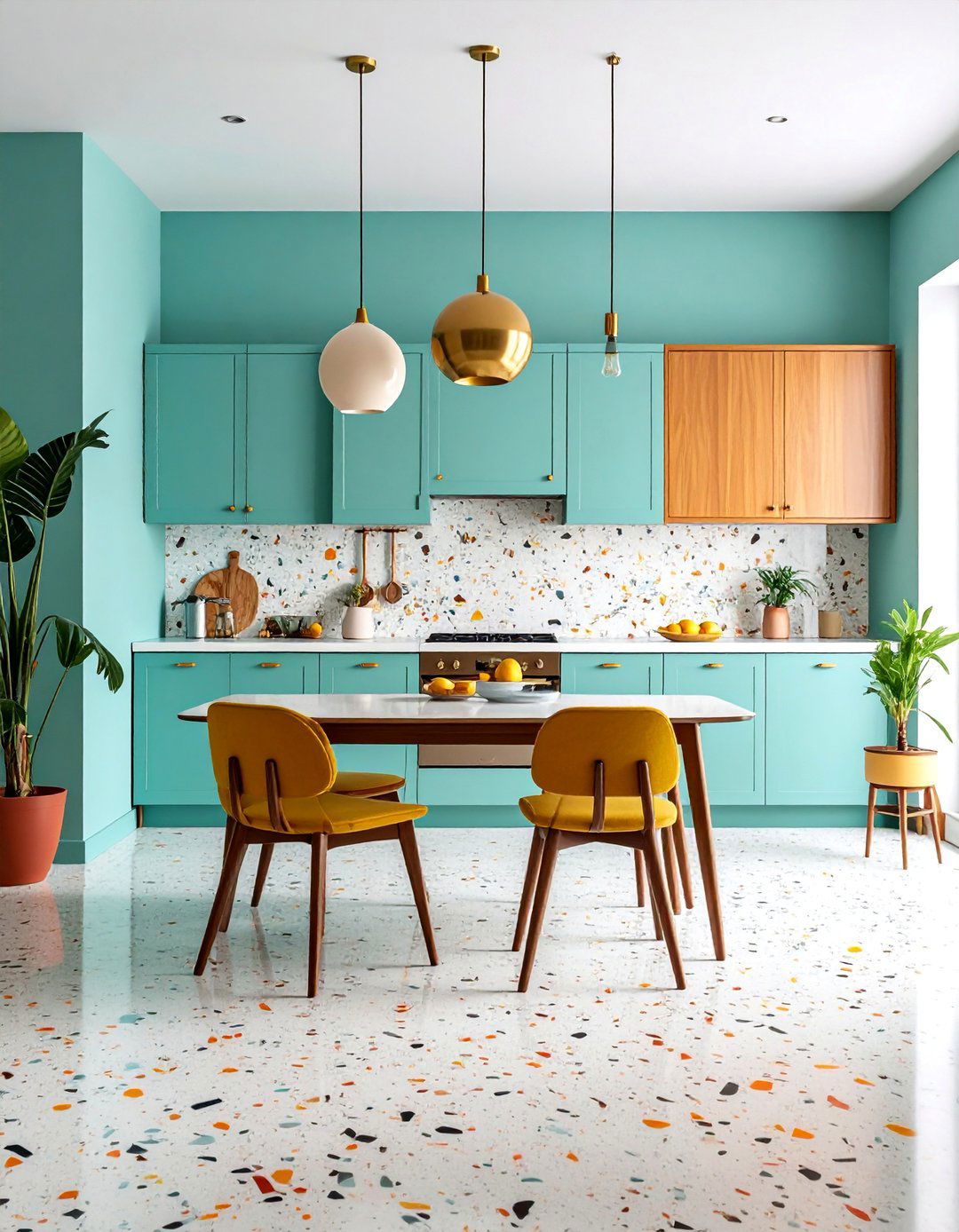 Mid Century Color Pop Terrazzo Kitchen Floor - 25 Terrazzo Kitchen Floor Ideas