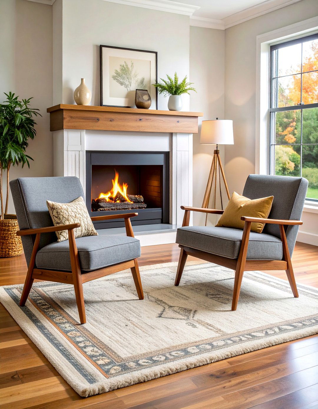 Mid Century Modern Accent Chairs with Clean Lines - 25 Chairs in Front of Fireplace Ideas
