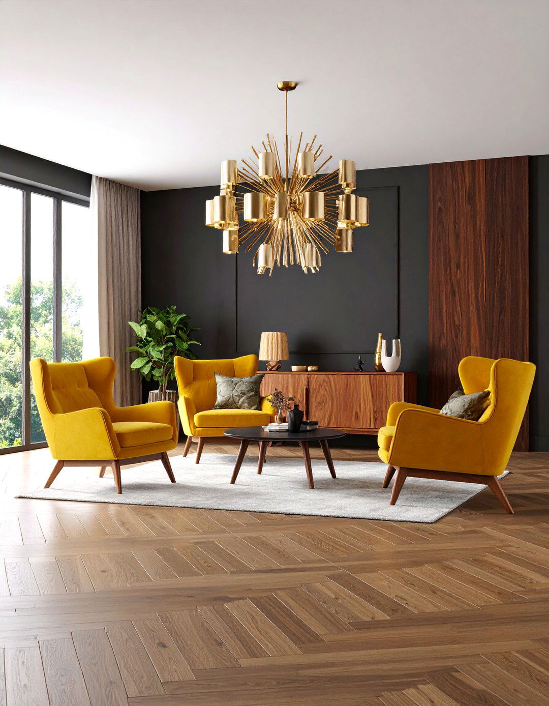 Mid Century Modern Black Floor Living Room - 25 Black Floor Living Room Ideas