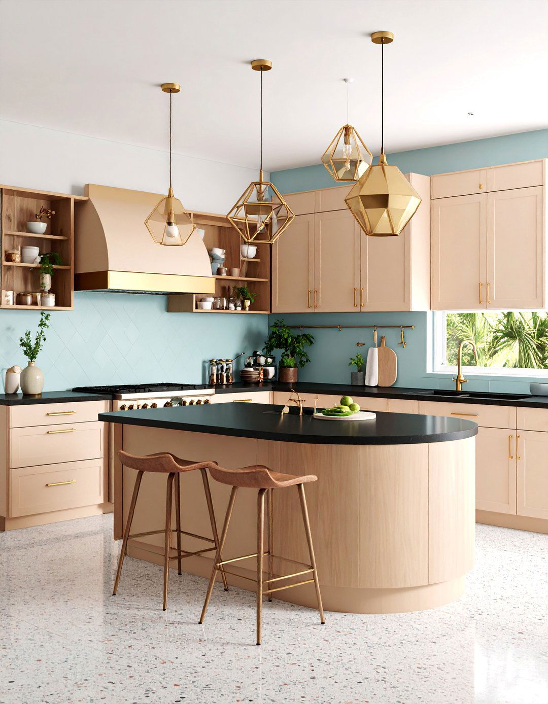 Mid Century Modern Black and Beige Kitchen - 25 black and beige kitchen ideas