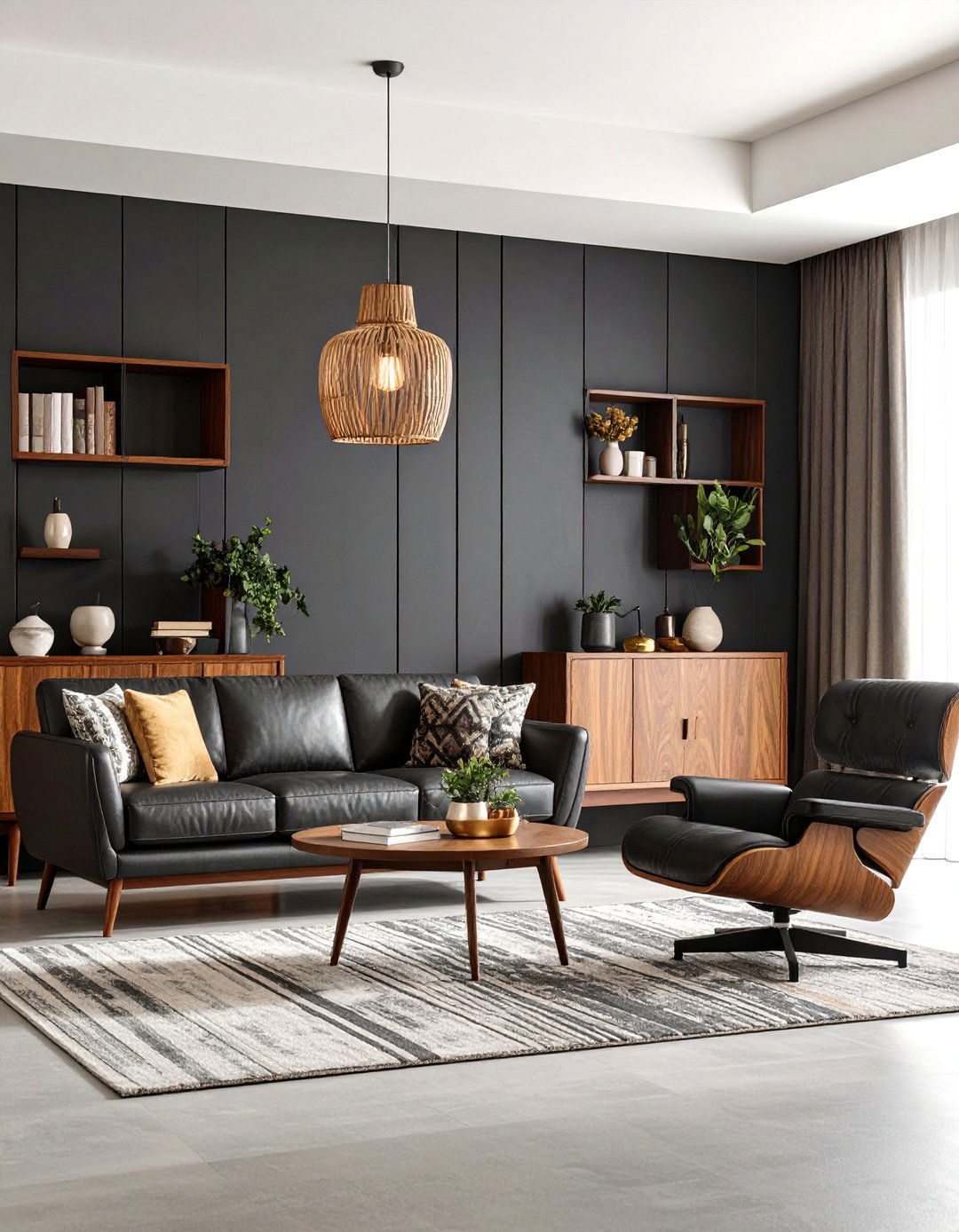 Mid Century Modern Black and Brown Living Room - 25 Black and Brown Living Room Ideas