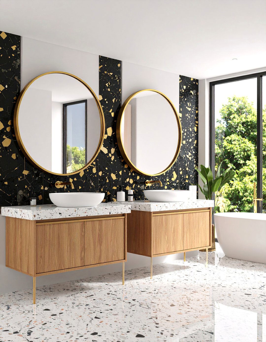 Mid Century Modern Black and Gold Bathroom - 25 Black and Gold Bathroom Ideas