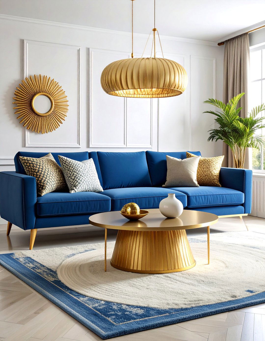 Mid Century Modern Blue and Gold Living Room - 25 Blue and Gold Living Room Ideas