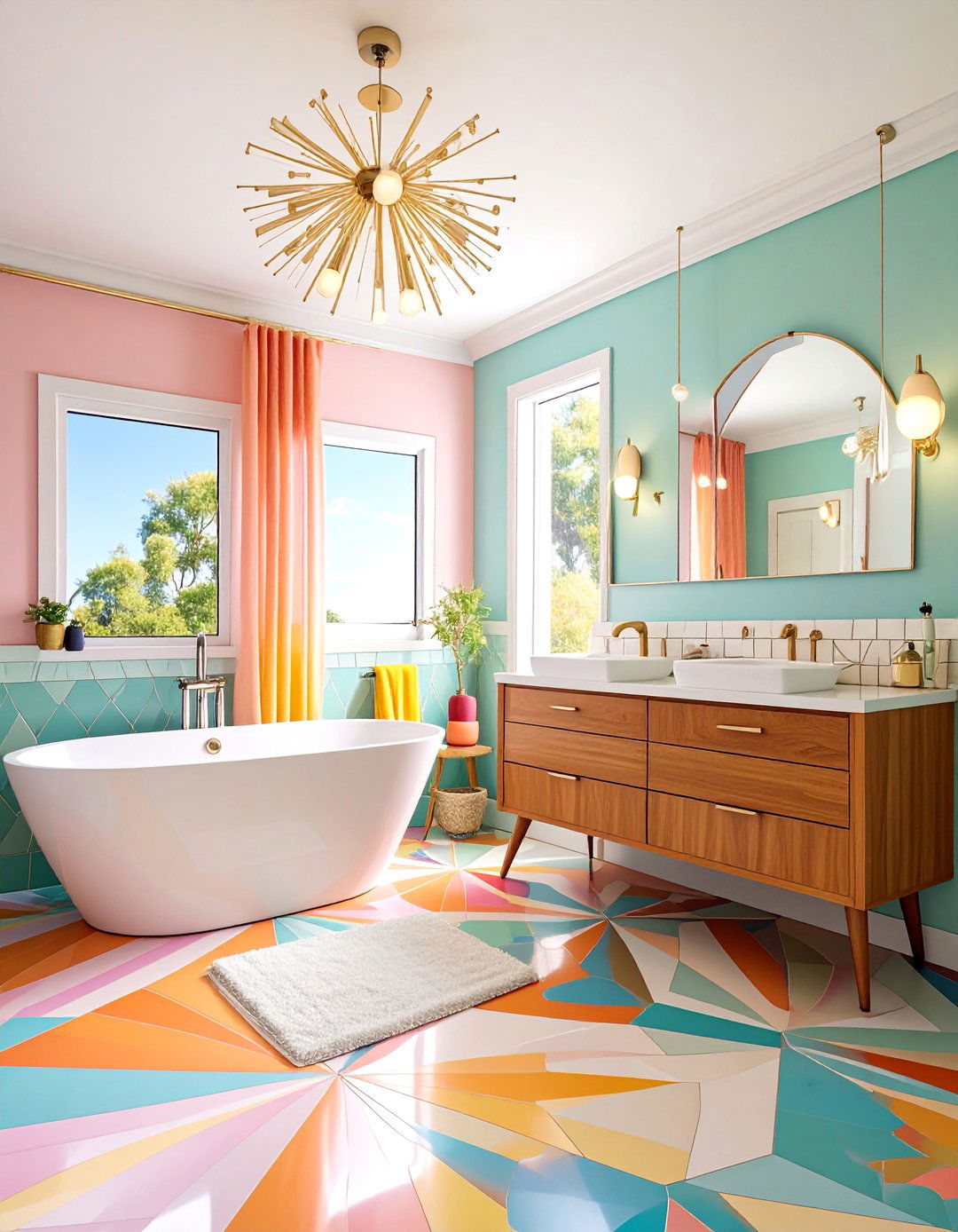Mid Century Modern Family Bathroom with Geometric Tiles - 25 Family Bathroom Ideas