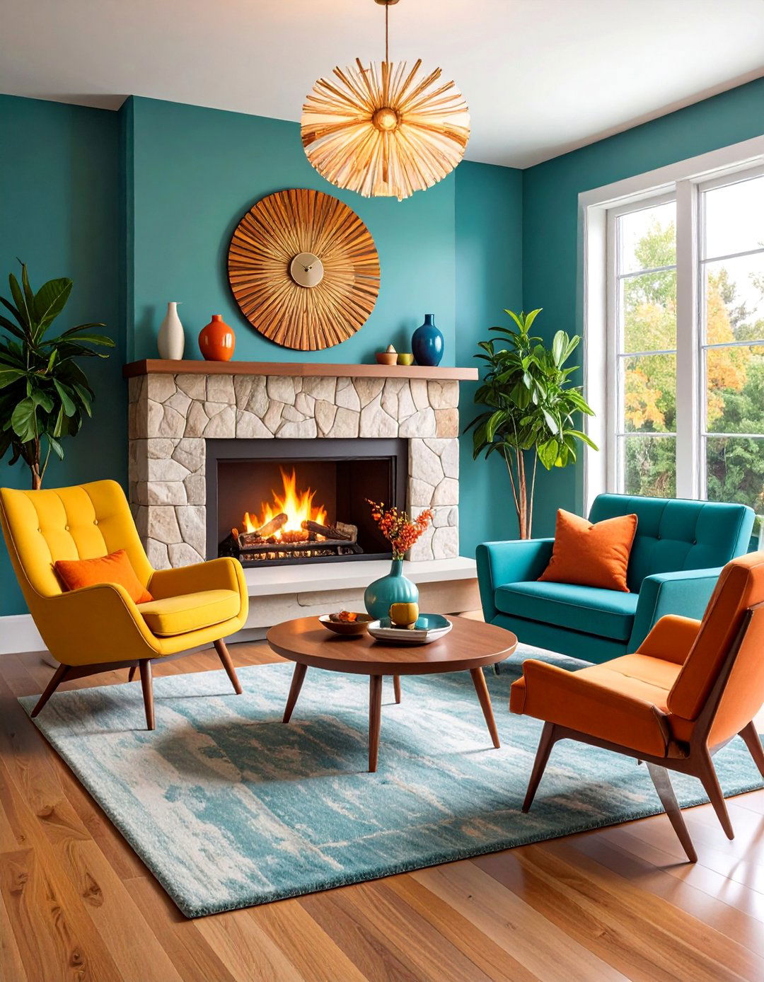 Mid Century Modern Fireplace with Atomic Age Details - 25 Small Living Room Fireplace Ideas