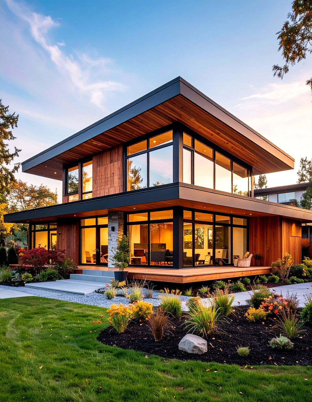 Mid Century Modern Flat Panel Siding - 25 Exterior Home with a Black Roof Ideas