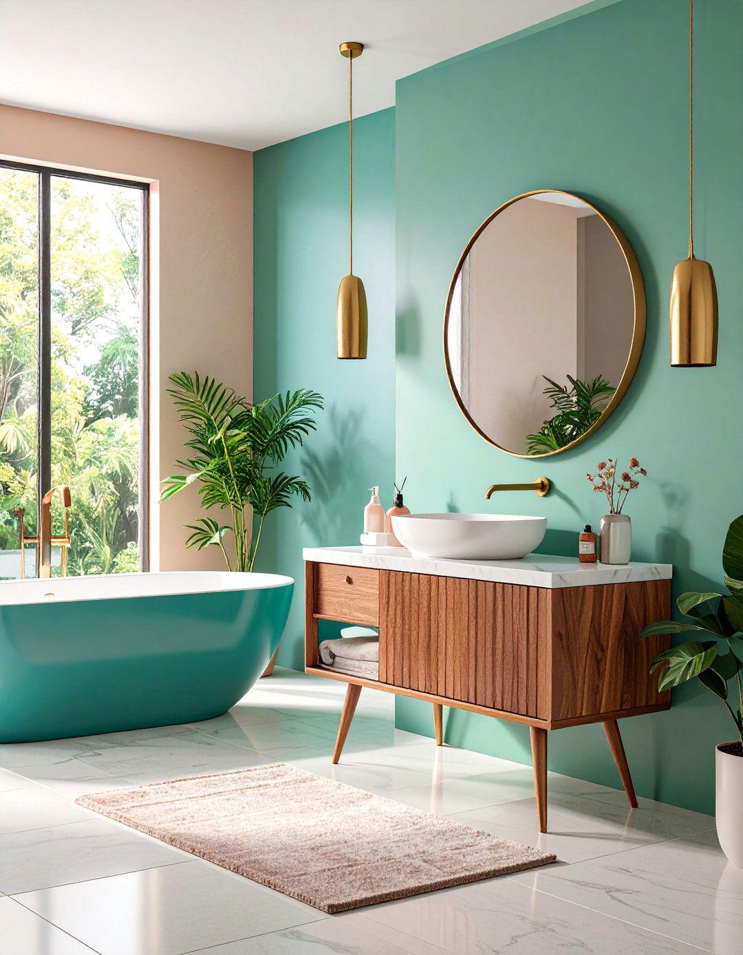 Mid Century Modern Floating Vanity with Tapered Leg Details - 25 Floating Vanity Bathroom Ideas