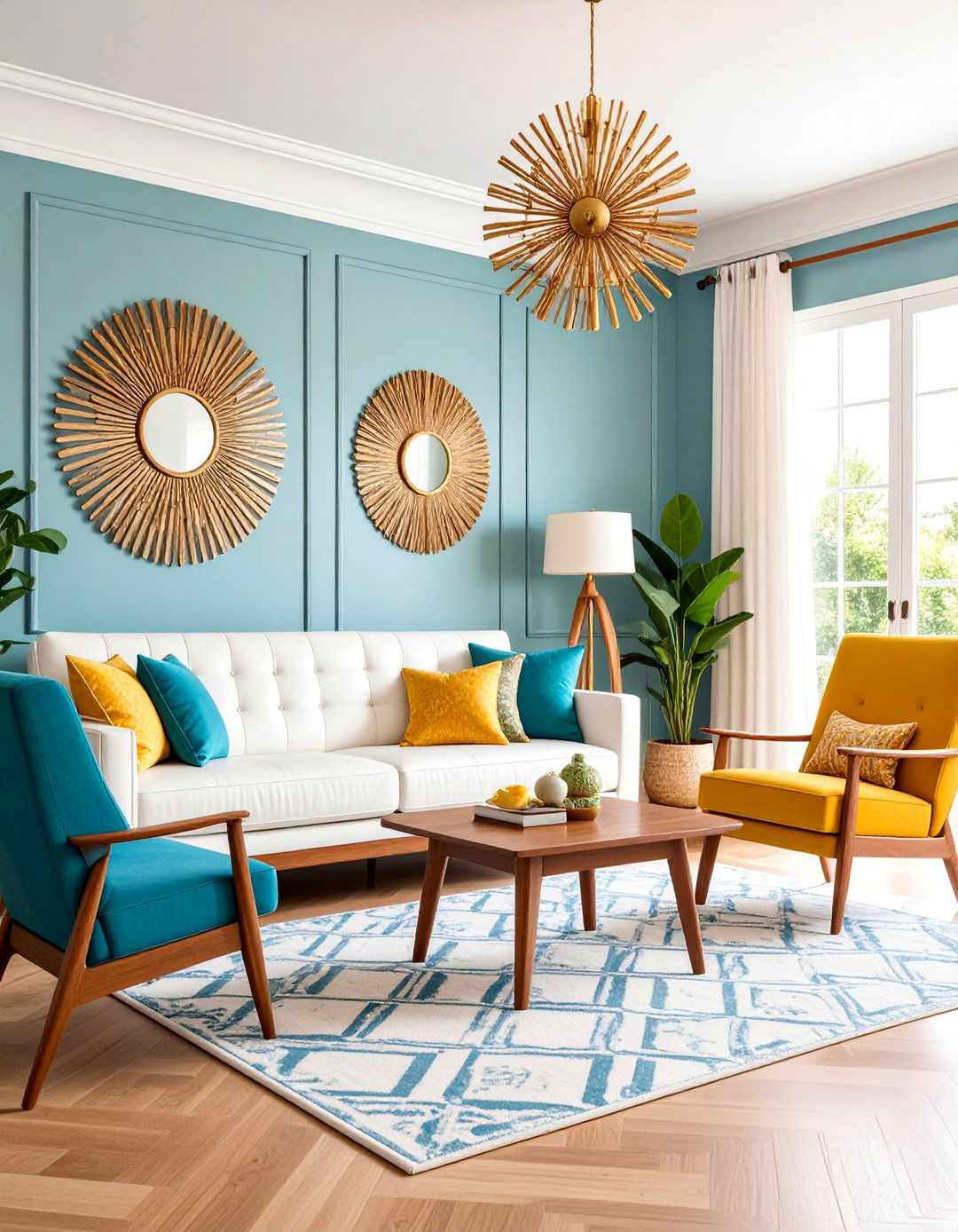 Mid Century Modern Grey and White Living Room with Retro Furniture - 25 Grey and White Living Room Ideas