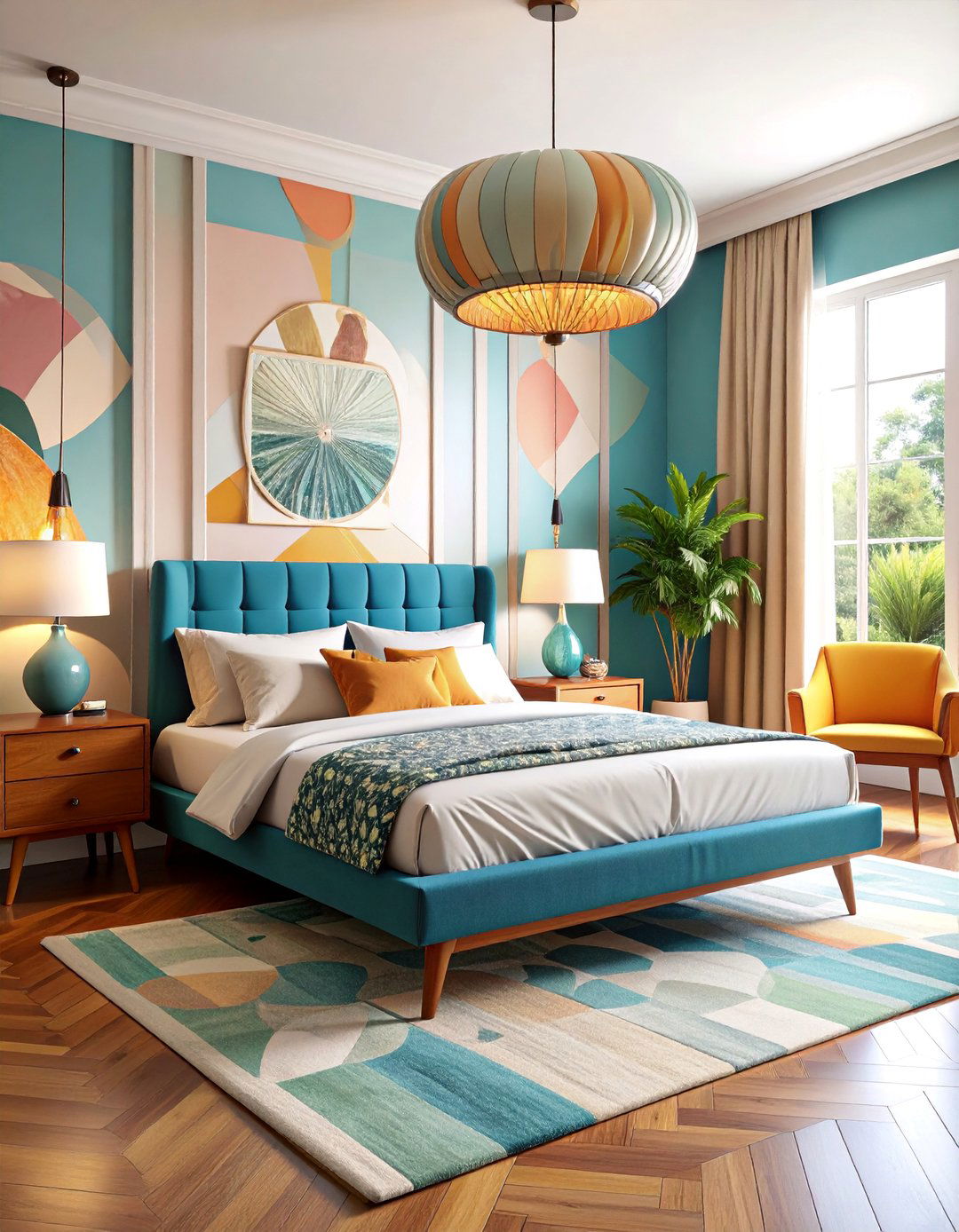 Mid Century Modern Guest Bedroom with Geometric Patterns - 25 Guest Bedroom Ideas