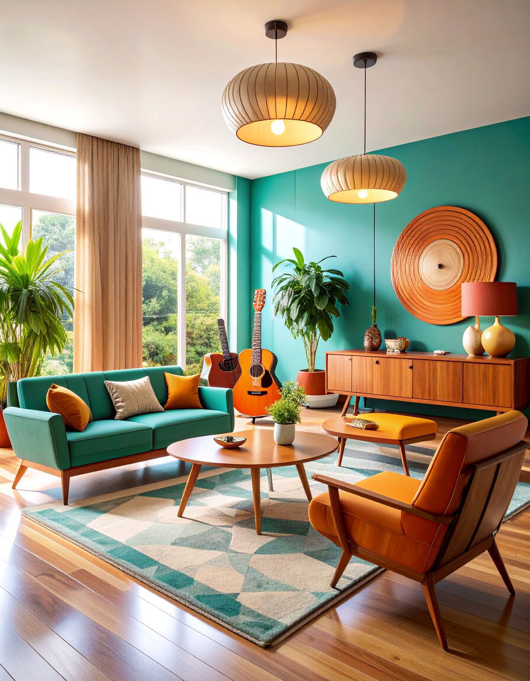 Mid Century Modern Guitar Lounge - 25 Guitar Room Ideas