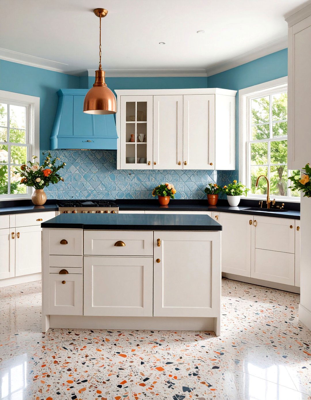 Mid Century Modern Kitchen with Flat Front Cabinets and Black Laminate - 25 Kitchen With White Cabinets and Black Countertops Ideas