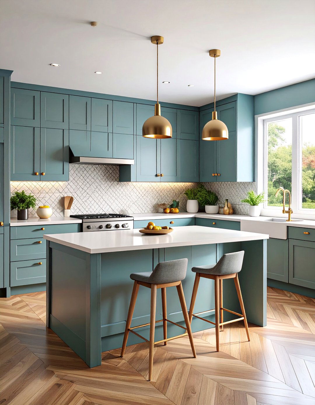 Mid Century Modern Kitchen with Warm Grey Flat Panel Cabinets - 25 Grey and White Kitchen Designs