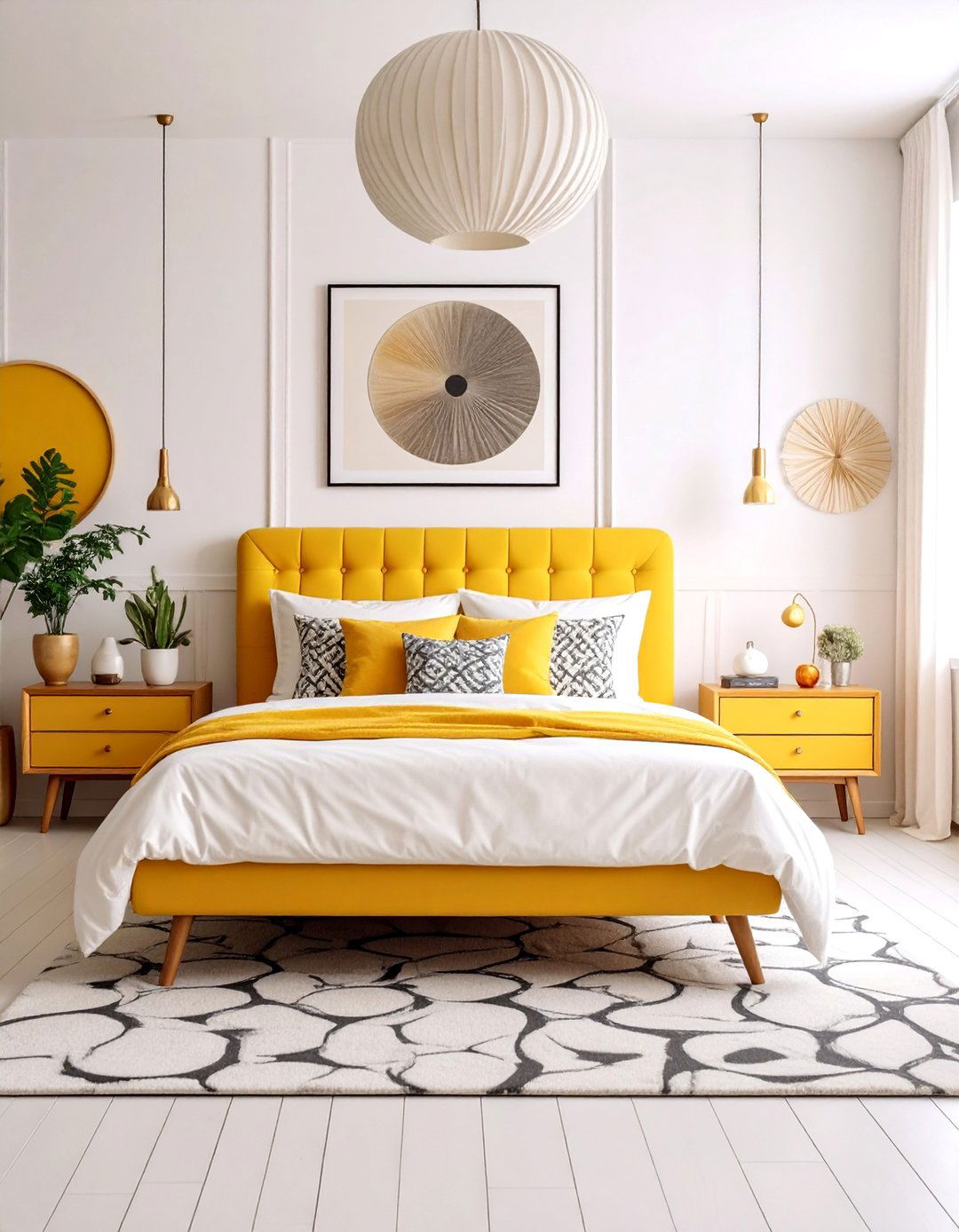 Mid Century Modern Lemon Bedroom with Atomic Patterns - 25 Lemon Bedroom Ideas