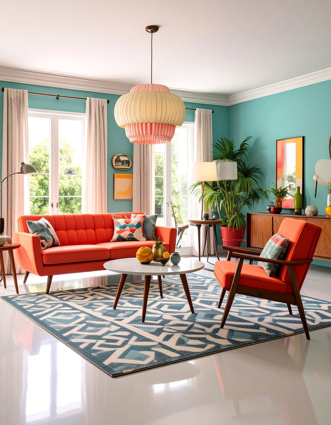 Mid Century Modern Living Room with Black and Red Retro Elements - 25 Black and Red Living Room Ideas