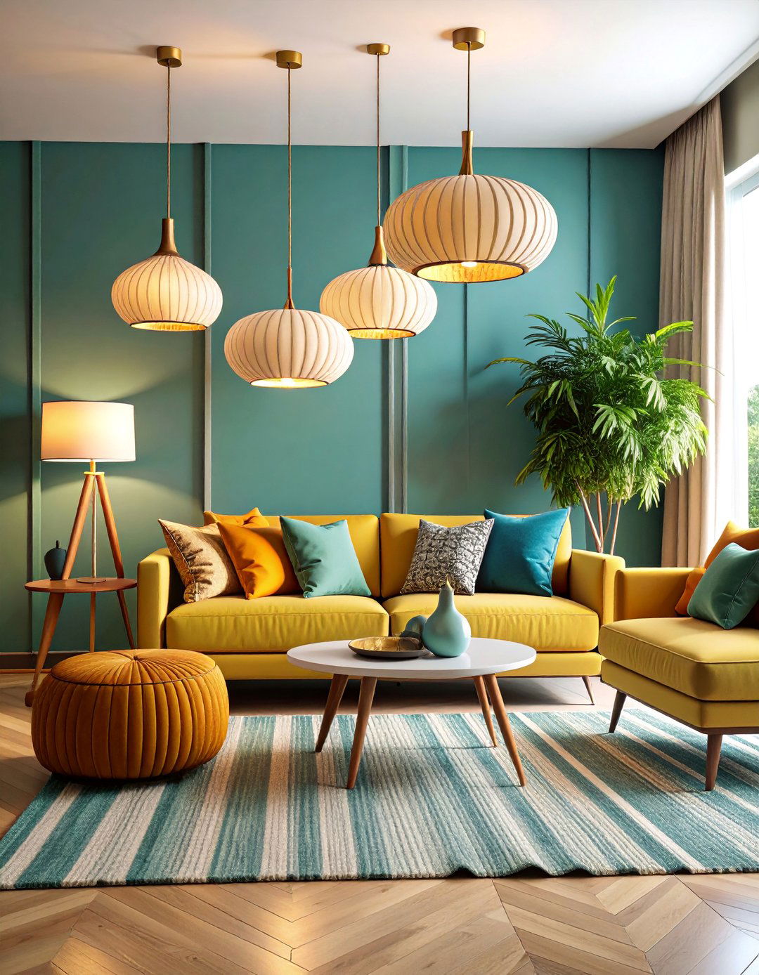 Mid Century Modern Living Room with Retro Inspired Fixtures - 25 Living Room Lighting Ideas