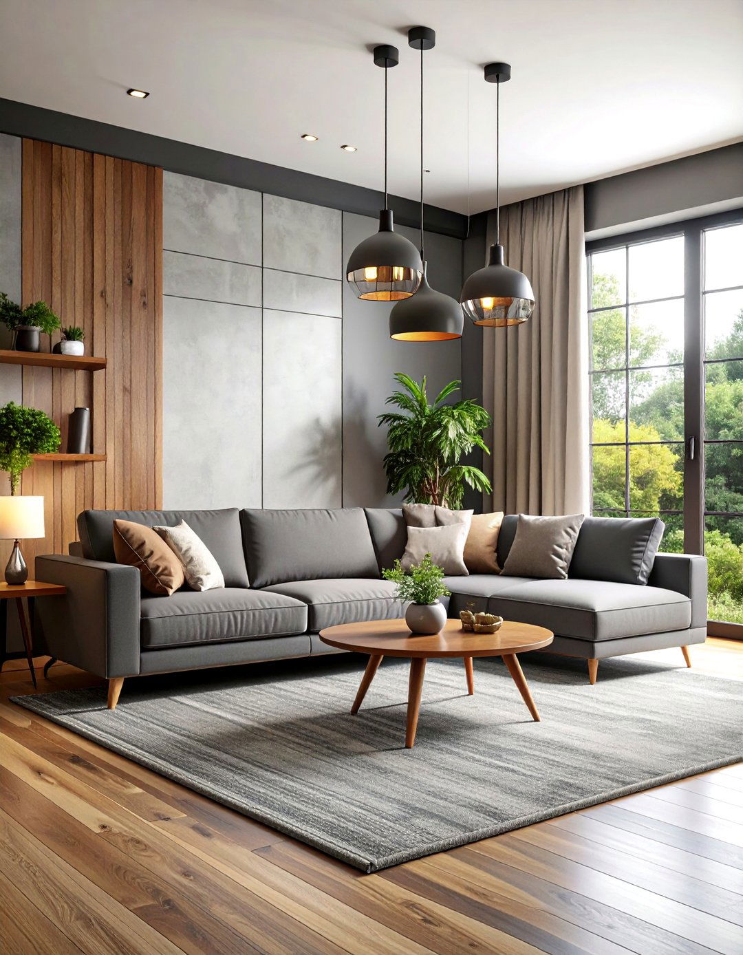 Mid Century Modern Living Room with Vintage Elements - 25 living room grey walls black trim