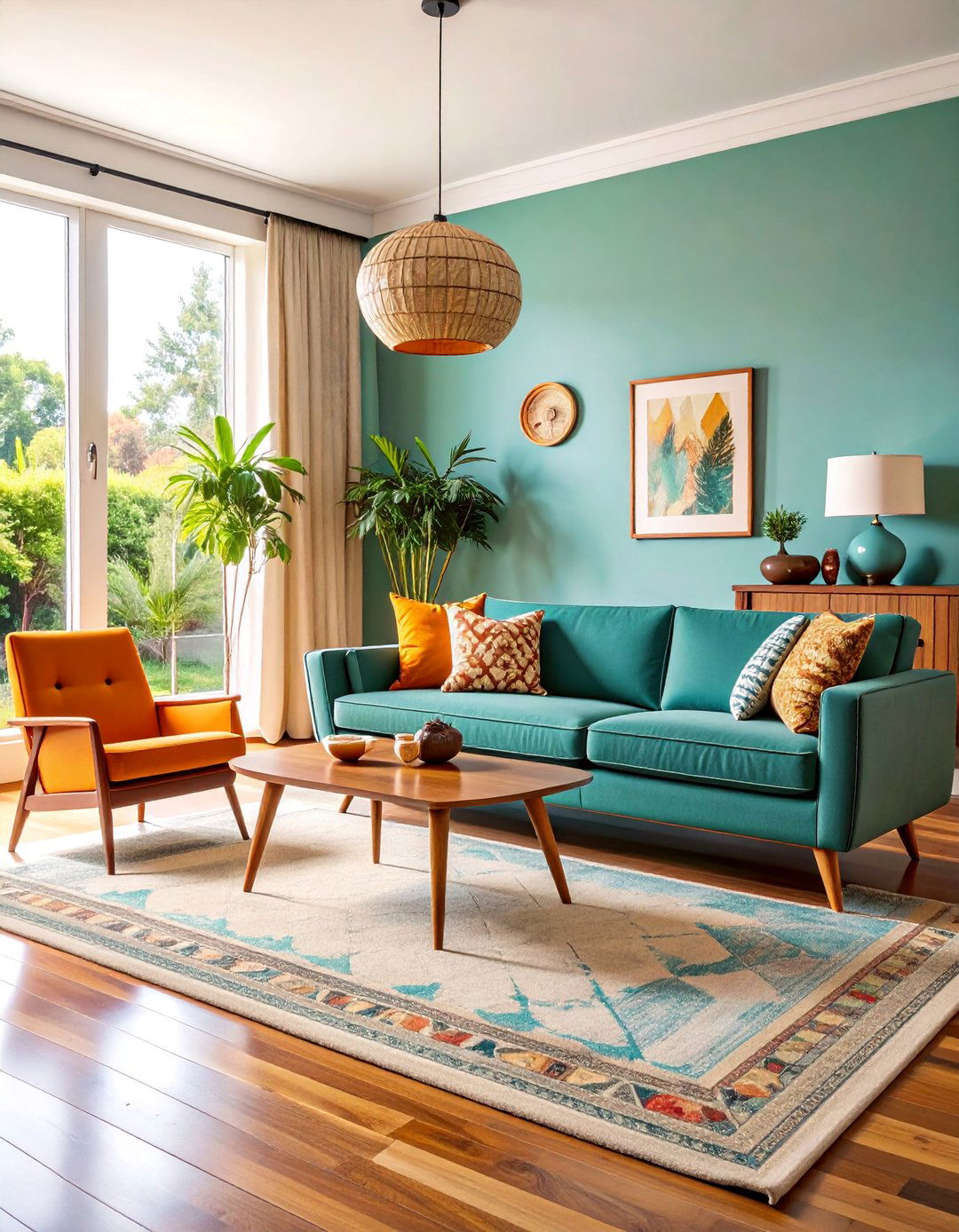 Mid Century Modern Living Room with Vintage Furniture Pieces - 25 Long Living Room Ideas